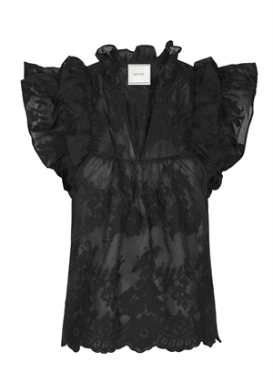 Jayla big embroidery top Sort Neo Noir 